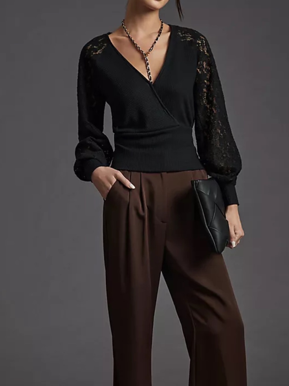 Anthropologie Black Lace-Sleeve Size XS